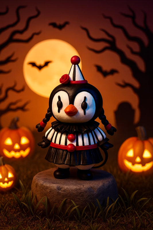 Penguin Clown Charm – Handmade Halloween Keychain or Bag Accessory